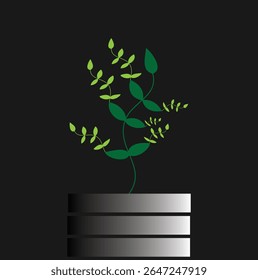 illustration of plant in a pot with black background and gradient design label poster banner packaging marketing design