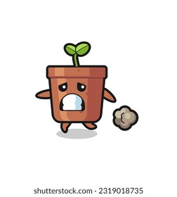 illustration of the plant pot running in fear , cute style design for t shirt, sticker, logo element