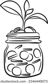 Illustration of Planting Plants with Savings Coins, Business Finance Growth Vector