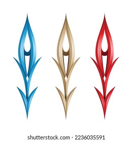 Illustration of Plant-like Spiky Arrow Shapes in Blue Beige and Red Colors isolated on a White Background