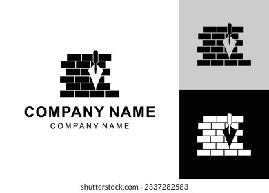 Illustration Plastering Trowel Logo with Brick Wall logo design