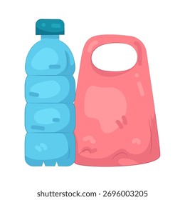 Illustration of plastic bag and plastic bottle 