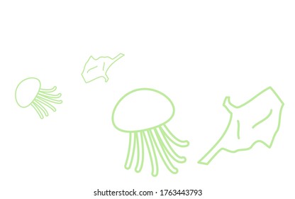Ilustración de una bolsa de plástico flotando en el mar como una medusa
Ilustración del vector