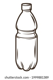 Illustration of plastic bottle with beer. Object in engraving hand drawn style. Old element for beer festival or Oktoberfest.