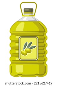 Illustration of plastic bottle with olive oil. Image for culinary and agriculture.