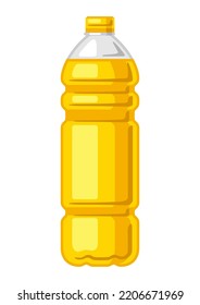 Illustration of plastic bottle with sunflower oil. Image for culinary and agriculture.
