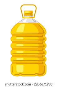 Illustration of plastic bottle with sunflower oil. Image for culinary and agriculture.