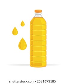 Illustration of plastic bottle with sunflower oil. Image for culinary and agricultural production.