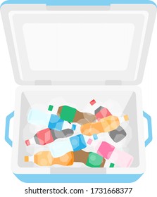 Illustration of plastic bottles chilled in a cooler box.