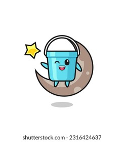 illustration of plastic bucket cartoon sitting on the half moon , cute style design for t shirt, sticker, logo element