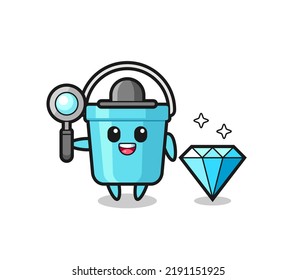 Ilustración del personaje del balde plástico con un diamante , diseño de estilo lindo para camiseta, pegatina, elemento logotipo