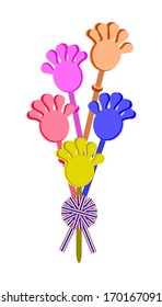 An Illustration of Plastic Hand Clap Toy Tying with Red, White and Blue Stripe Ribbon, Use for Applause or Against Government in Thailand. 