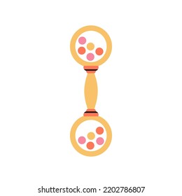 Illustration of a plastic rattle. Entertainment and developing activities for babies. Cute unisex design. Hand drawn vector illustration. Childhood, motherhood, baby store.