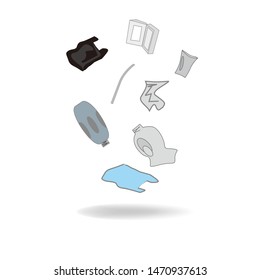 
illustration of plastic waste. with a white background.