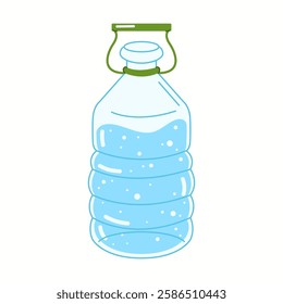 Illustration of a plastic water jug with a green handle, designed for large water storage and hydration convenience.