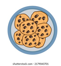 Illustration of plate with cookies, food vector illustration.