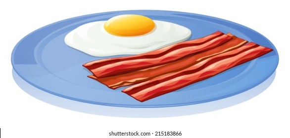 Illustration of a plate with an egg and a bacon on a white background