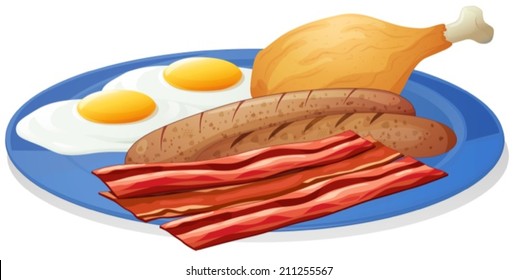 Illustration of a plate of eggs and bacon