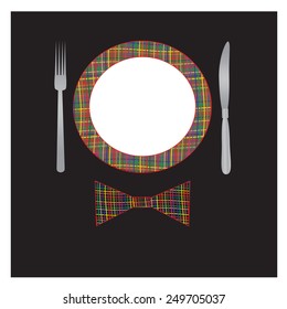 Illustration with plate, fork and knife