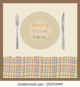 Illustration with plate, fork and knife