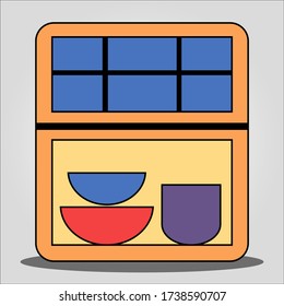 Illustration of plate and glass rack cabinet. Vector illustration of something in the kitchen.