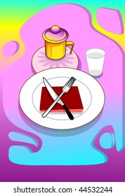 Illustration of plate with kitchen tools and glass	