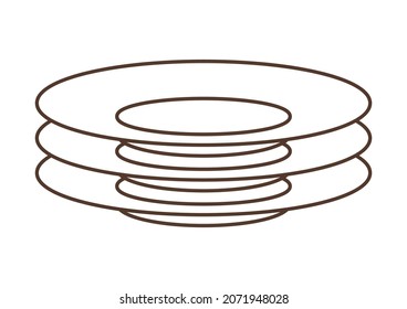 Illustration of plates stack. Stylized kitchen and restaurant utensil.