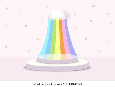 Fondo de la plataforma de ilustración de la luz arco iris con soporte de podio en colores pastel
