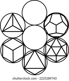 Illustration of Plato's cubes, simple line drawing of a seven-day crest