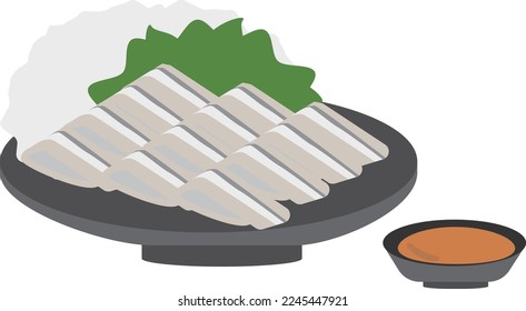 Illustration of a platter of sashimi of kibinago