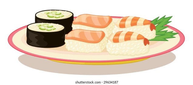 ilustración de una bandeja de sushi