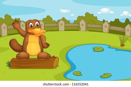 Illustration of a platypus on a log