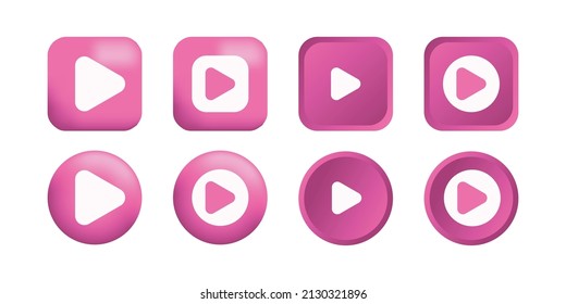 Illustration of the play button with different pink themes