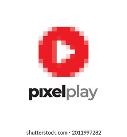 illustration play button pixel art vector logo on white background