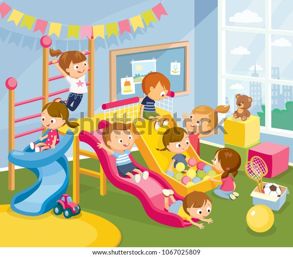 Illustration Play Room Kids Playing Stock Vector (Royalty Free) 1067025809