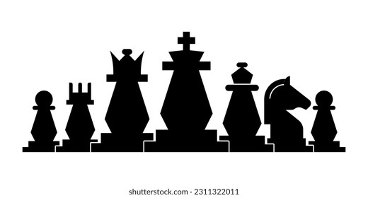 Illustration play set. Chess symbol design art leisure strategy. Sport pictogram game concept vector dice board. Figure king, queen, bishop, knight, rook, pawn.