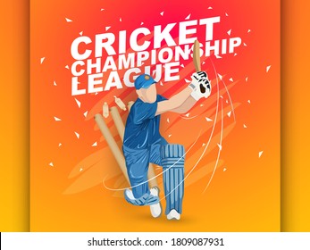 illustration of Player bat, ball and helmet on cricket sports background