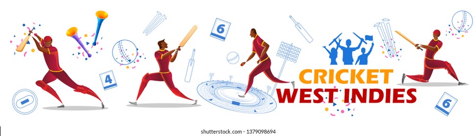 illustration of Player batsman and bowler of Team West Indiesn playing cricket championship sports