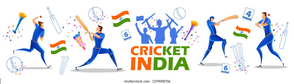 illustration of Player batsman and bowler of Team India playing cricket championship sports illustration of Player batsman and bowler of Team India playing cricket championship sports