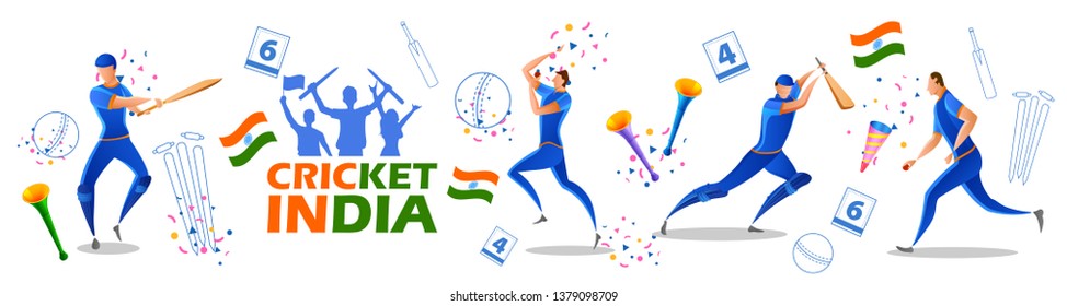 illustration of Player batsman and bowler of Team India playing cricket championship sports