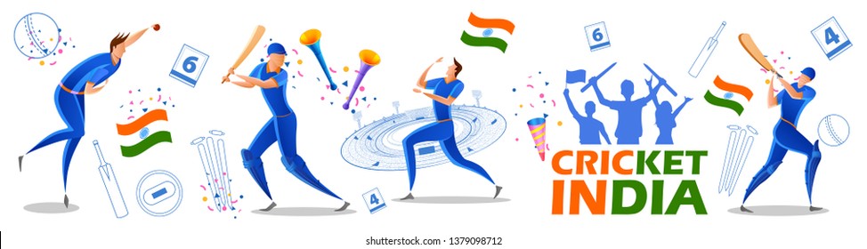 illustration of Player batsman and bowler of Team India playing cricket championship sports