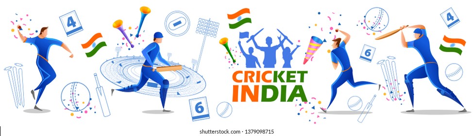 illustration of Player batsman and bowler of Team India playing cricket championship sports