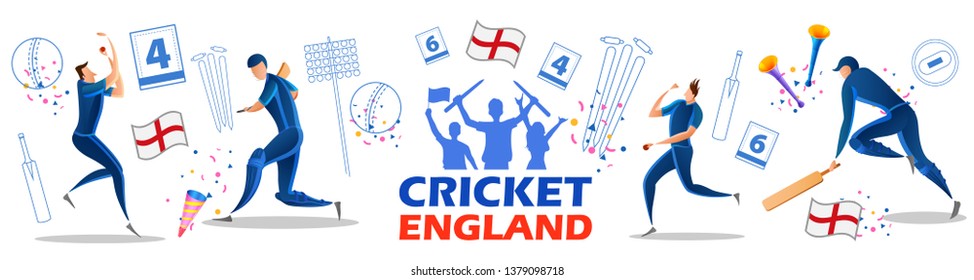 Illustration Of Player Batsman And Bowler Of Team England Playing Cricket Championship Sports