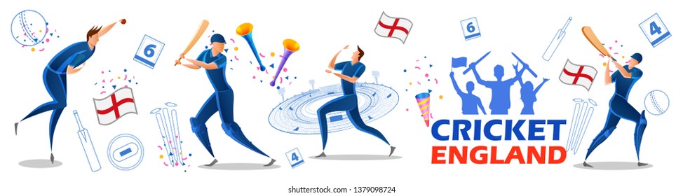 illustration of Player batsman and bowler of Team England playing cricket championship sports