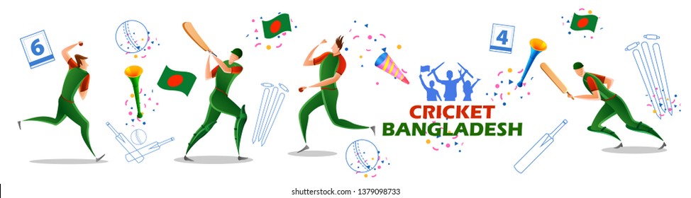 illustration of Player batsman and bowler of Team Bangladesh playing cricket championship sports