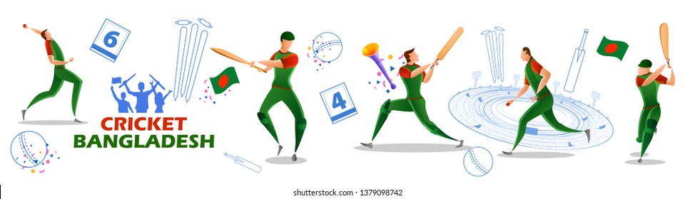 illustration of Player batsman and bowler of Team Bangladesh playing cricket championship sports illustration of Player batsman and bowler of Team Bangladesh playing cricket championship sports