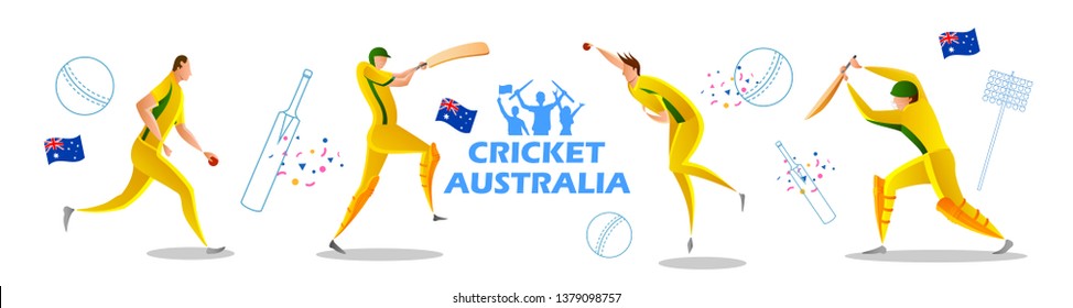 illustration of Player batsman and bowler of Team Australia playing cricket championship sports