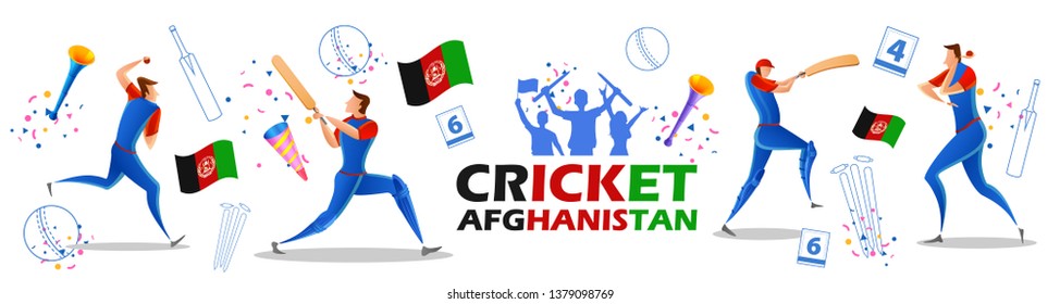 illustration of Player batsman and bowler of Team Afghanistan playing cricket championship sports