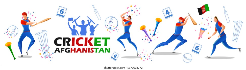 illustration of Player batsman and bowler of Team Afghanistan playing cricket championship sports