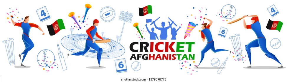 illustration of Player batsman and bowler of Team Afghanistan playing cricket championship sports